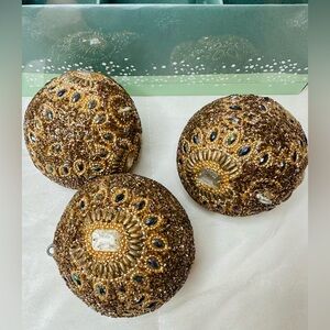 Merrywinter Stunning Set Of 3 Gold Beaded Ornaments With Gemstones *NEW*